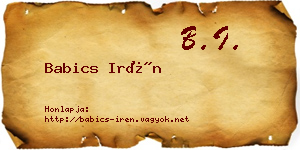 Babics Irén névjegykártya